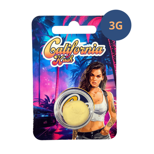 Résine CBD en pot, emballage bleu/violet avec étiquette 3 g