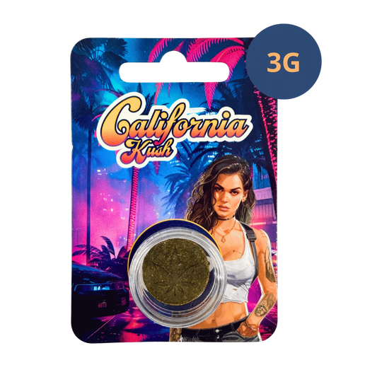 Pot de résine CBD vert dans l’emballage « California Kush » 3 g