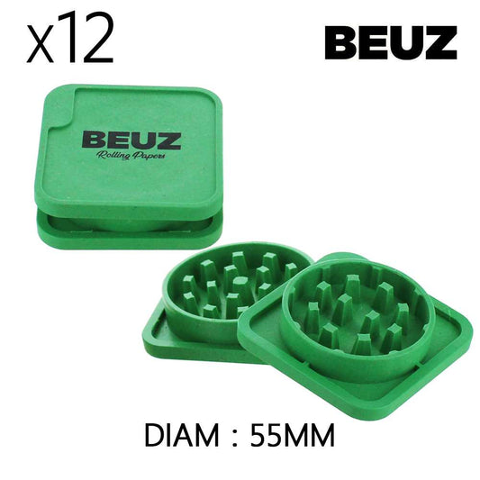 Grinder en chanvre BEUZ 55 mm, boîtier carré vert, fermé et ouvert