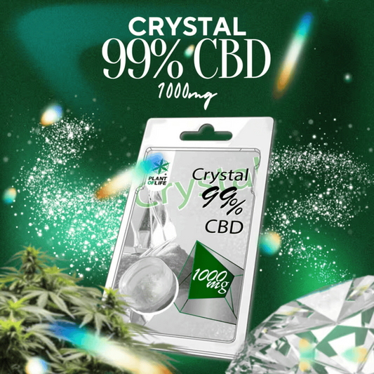 Cristaux CBD Crystal 99% 1000 mg en blister, logo vert PLANT OF LIFE