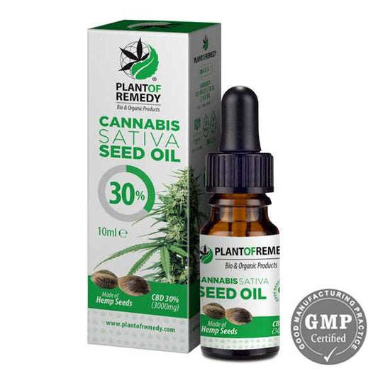 Huile CBD 30% aux graines de chanvre Plant of Remedy, flacon en verre avec boîte