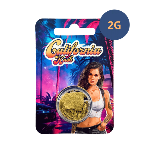 Emballage de résine CBD California Kush avec pot de résine verte, 2 g