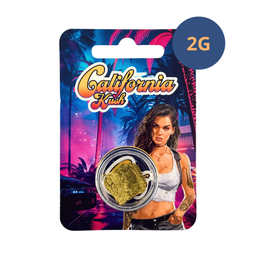 Résine de CBD en pot, emballage California Kush, 2 g, couleur vert olive