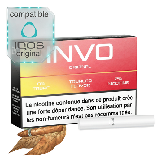 Recharge INVO Original arôme tabac, cartouche blanche, nicotine 2%, compatible IQOS Original