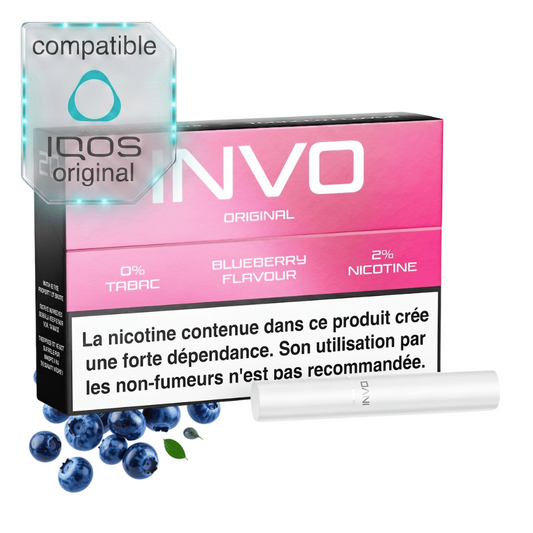 Recharge INVO Blueberry 2% nicotine, sans tabac, compatible IQOS Original, tige blanche