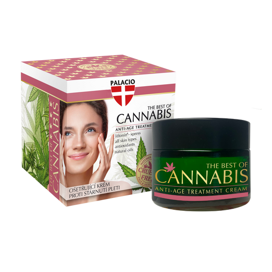 Boîte et pot de crème visage anti-âge Cannabis CBD, couvercle noir