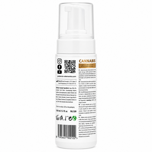 Mousse nettoyante visage au chanvre & CBD, flacon blanc à pompe, 150 ml