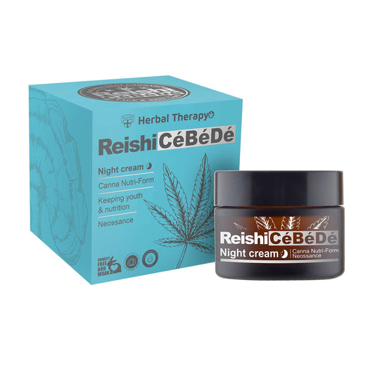 Crème de nuit en pot noir avec boîte bleue ReishiCéBéDe, 50 ml