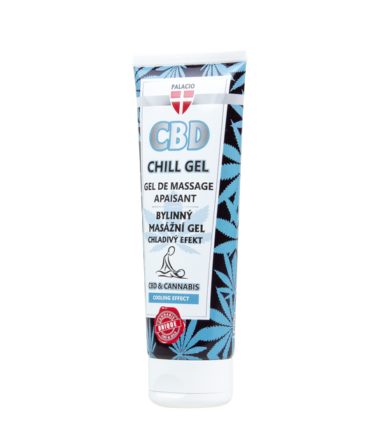 Gel de massage CBD Chill Palacio, tube 200 ml, étiquette avant lisible