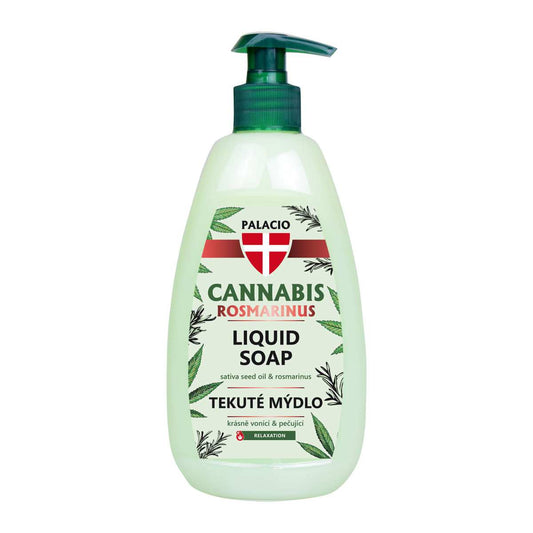 Savon liquide Palacio chanvre & romarin en flacon translucide vert à pompe