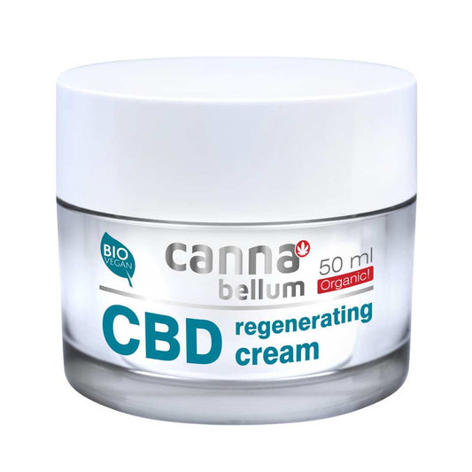 Pot de crème visage CBD régénérante au chanvre, couvercle blanc, 50 ml