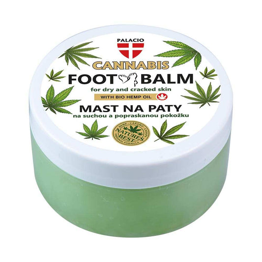 Pot de baume pour peau sèche à l’huile de chanvre, couvercle blanc, base vert clair