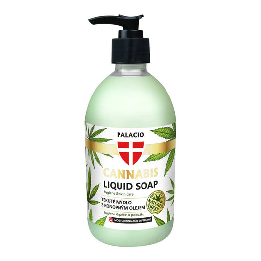 Flacon de savon liquide pour les mains Palacio au chanvre, vert, pompe noire et label