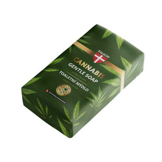Savon de toilette au chanvre Palacio, emballage vert rectangulaire, motif cannabis