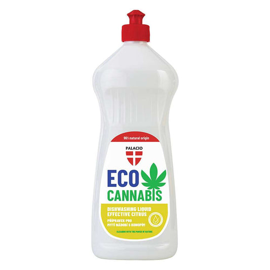Liquide vaisselle Eco Cannabis Palacio en flacon blanc à pompe rouge