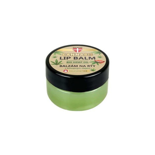 Pot de baume à lèvres au chanvre BIO, couvercle noir, base vert olive.