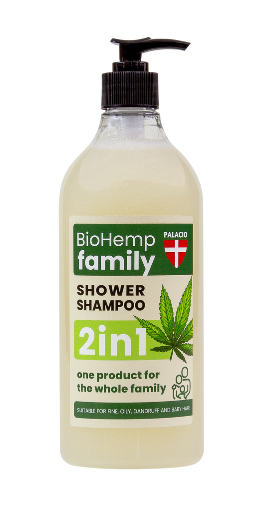 Flacon de shampoing-douche 2 en 1 BioHemp huile de chanvre, pompe noire