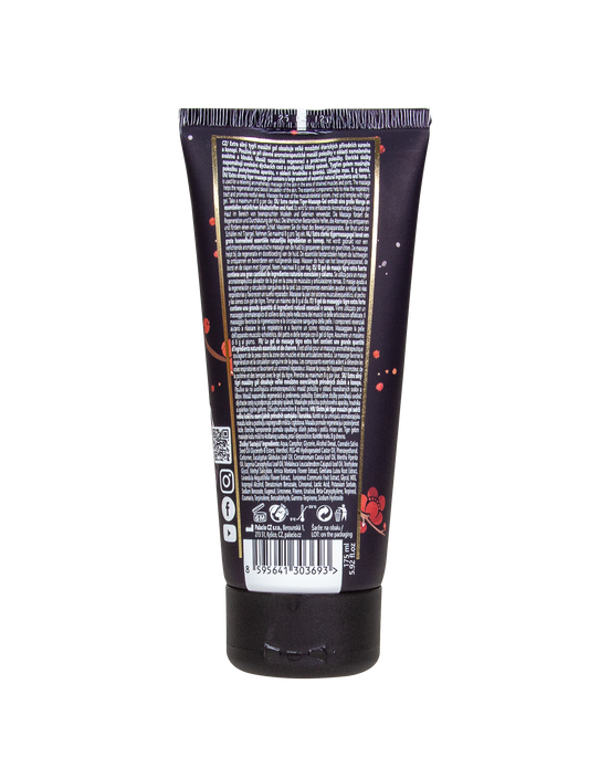 Tube de gel de massage au chanvre Fort Tiger, violet foncé, étiquette au dos
