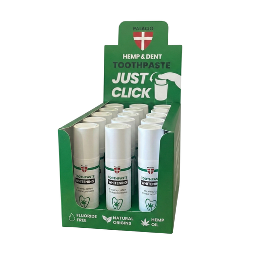 Présentoir de dentifrice blanchissant Palacio au charbon actif, tubes multiples, fluoride free
