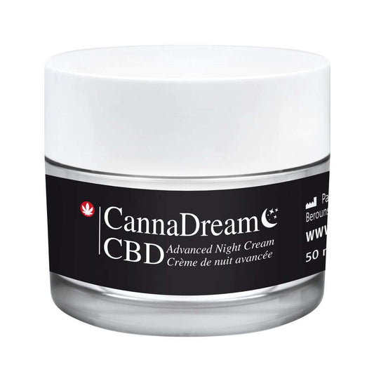 Pot de crème de nuit CBD CannaDream Cannabellum, couvercle blanc, 50 ml