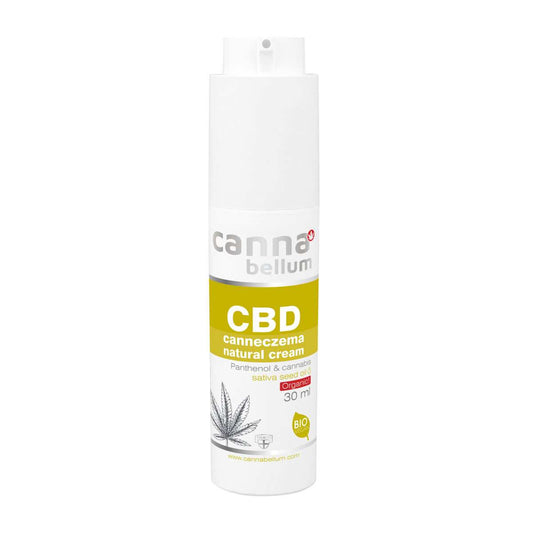 Flacon de crème CBD Cannabellum pour visage et cou, 30 ml, blanc.