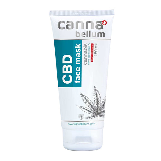 Tube de masque visage CBD canna bellum en crème blanche, étiquette bleue, 150 ml