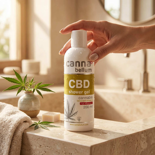 Flacon de gel douche CBD canna bellum, 200 ml, capuchon blanc