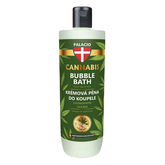 Gel moussant Palacio Cannabis Bubble Bath, flacon blanc et vert 500 ml