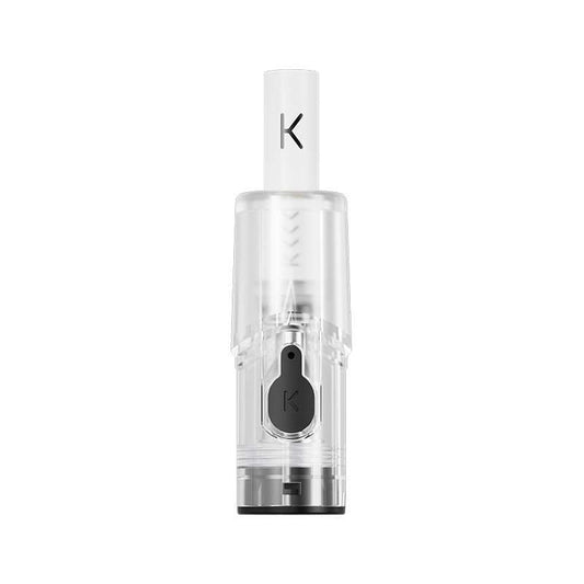 Pod transparent avec embout blanc et marquage K, vue de face