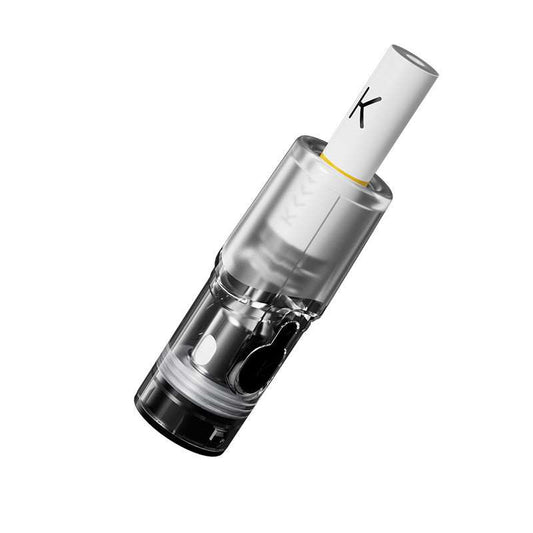 Pod transparent Kiwi Spark V2 avec embout blanc, vue en biais