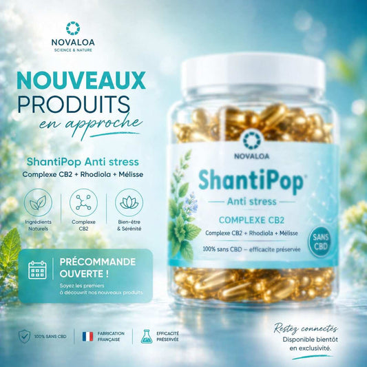 Pot de gélules ShantiPop Novaloa avec capsules dorées