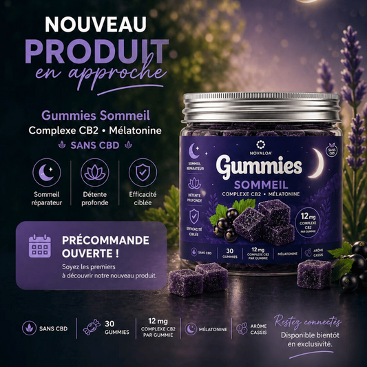 Pot Novaloa Gummies Sommeil : gommes violettes à la mélatonine 12 mg, sans CBD