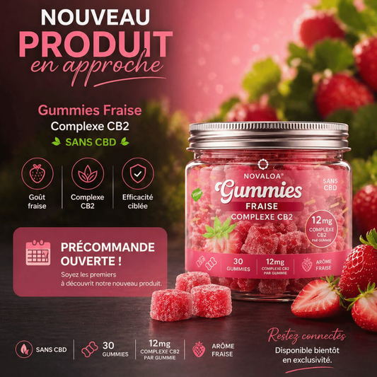 Pot de gummies à la fraise Novaloa, bonbons gélifiés rouges, couvercle argent