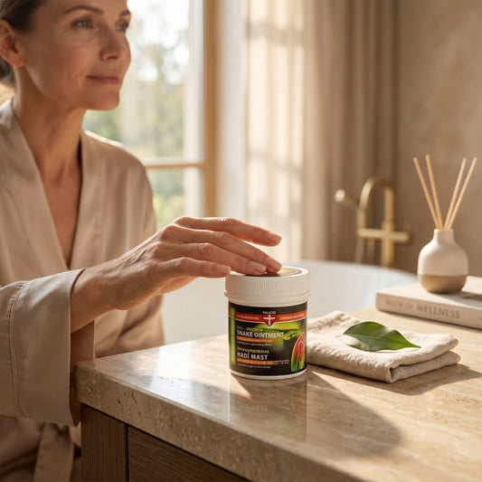Pommade PALACIO SYN-AKE en pot de 125 ml, couvercle ouvert
