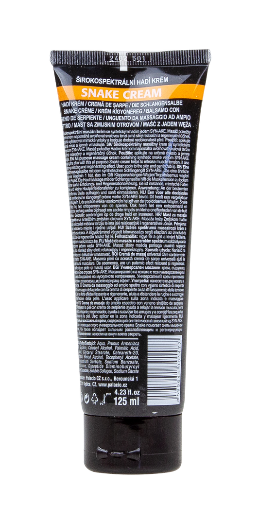 Tube de crème PALACIO SYN-AKE, 125 ml, vue arrière.