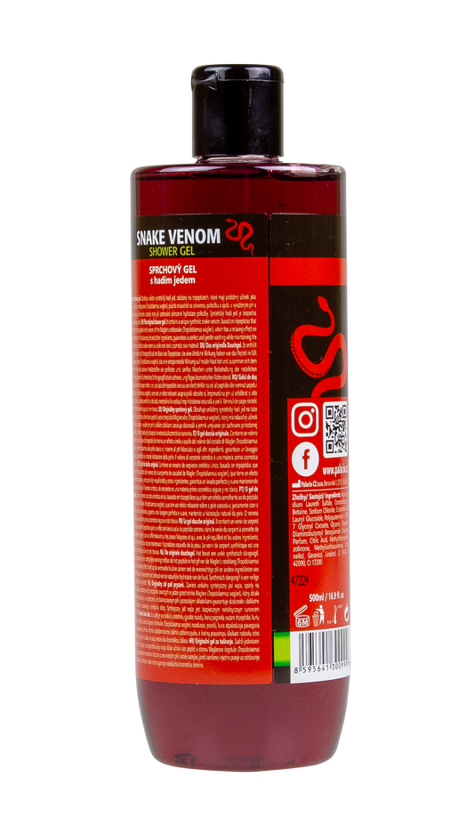 Gel douche PALACIO Snake Venom, bouteille vue arrière, flacon rouge foncé