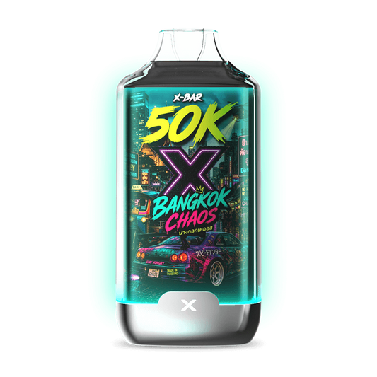 Cartouche de vapotage X-BAR 50K Bangkok Chaos, réservoir turquoise