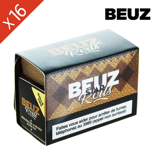 Boîte BEUZ 16 rouleaux Slim Star avec filtres, emballage brun et bleu