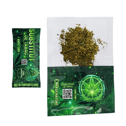 Substitut de tabac CBD en sachet, avec mélange de feuilles séchées vertes