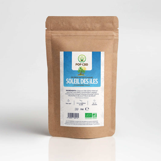 Sachet de tisane bio au chanvre POP CBD «Soleil des îles», 35 g.
