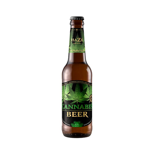Bouteille de bière CBD 33 cl à étiquette verte HAZE