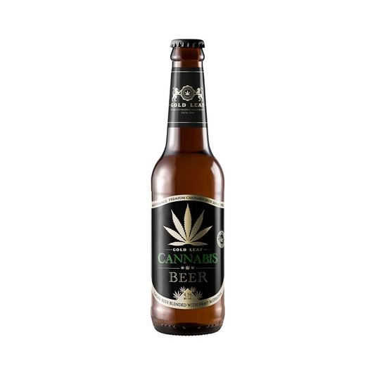 Bouteille de bière CBD 33 cl à étiquette noire « Gold Leaf »