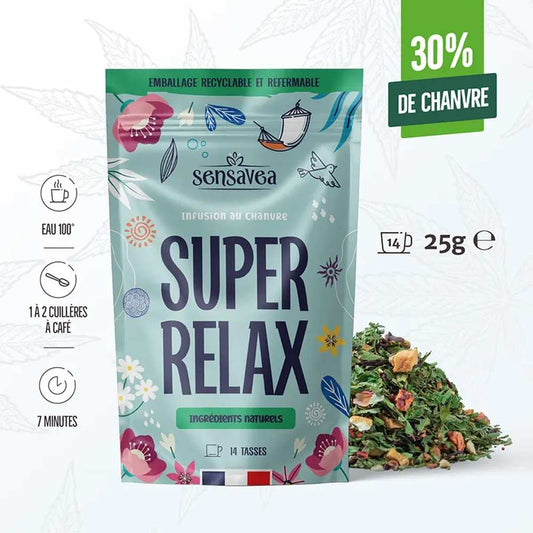 Sachet de tisane CBD bio Super Relax SENSAVEA, 25 g, 30 % de chanvre