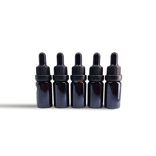 Lot de flacons compte-gouttes d’huile CBD, verre foncé et bouchons noirs